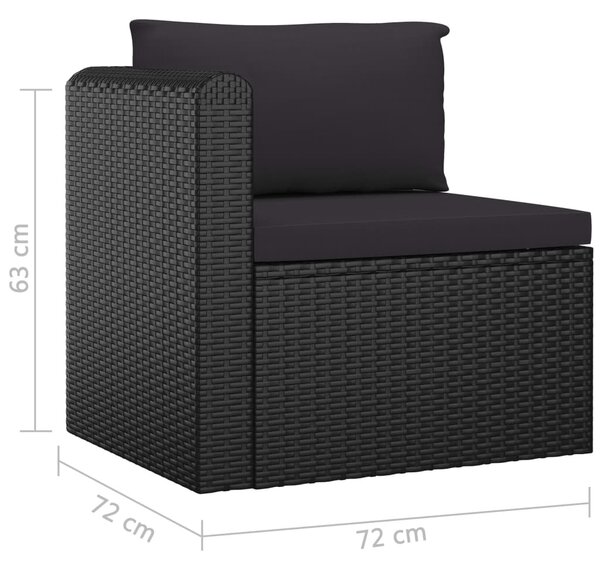 9 részes fekete polyrattan kerti társalgószett párnákkal