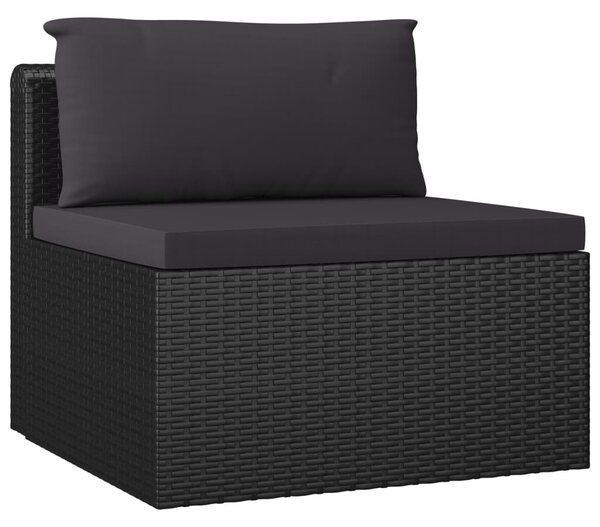 9 részes fekete polyrattan kerti társalgószett párnákkal