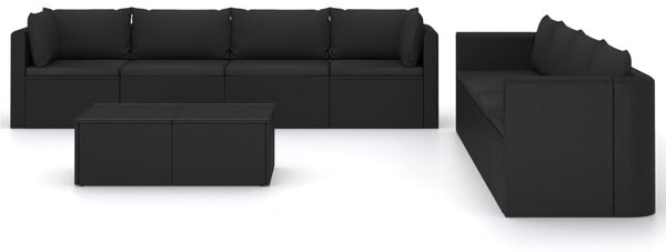 9 részes fekete polyrattan kerti társalgószett párnákkal