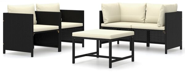 5 részes fekete polyrattan kerti bútorszett párnákkal