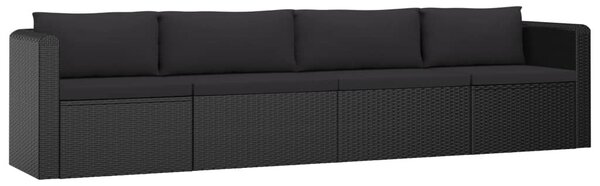 9 részes fekete polyrattan kerti társalgószett párnákkal