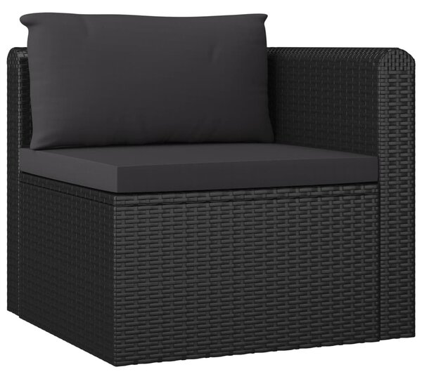 7 részes fekete polyrattan kerti társalgószett párnákkal