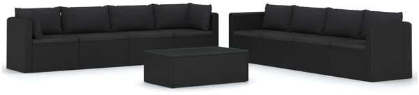 9 részes fekete polyrattan kerti társalgószett párnákkal