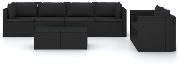 7 részes fekete polyrattan kerti társalgószett párnákkal