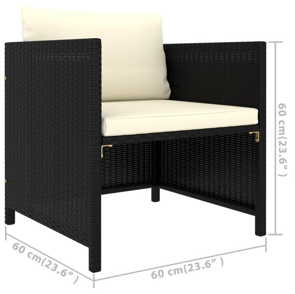 5 részes fekete polyrattan kerti bútorszett párnákkal