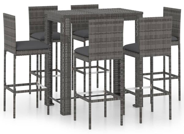 7 részes szürke polyrattan kültéri bárszett párnákkal