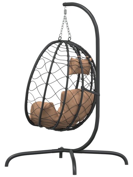 Tópszínű polyrattan és acél függő kagylószék párnával