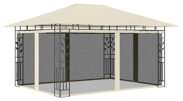 Krémszínű pavilon szúnyoghálóval/LED fényfüzérrel 4x3x2,73 m