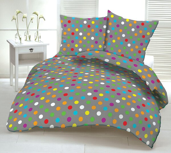 SZÍNES PÖTTYÖK krepp ágynemű DeLuxe Ágynemű mérete: 140x200 cm, A csomag tartalma: Készletcsomagolás