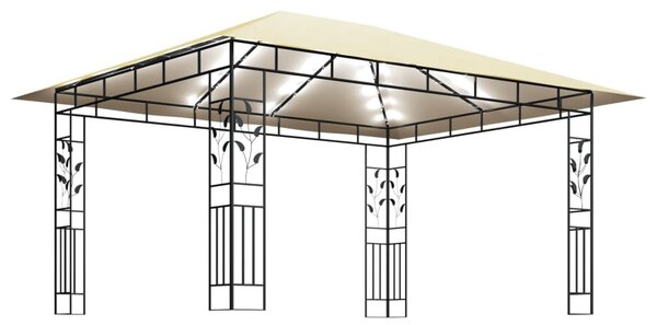 Krémszínű pavilon szúnyoghálóval/LED fényfüzérrel 4x3x2,73 m