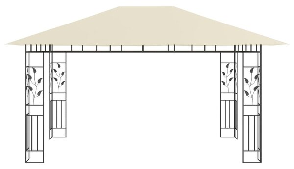 Krémszínű pavilon szúnyoghálóval/LED fényfüzérrel 4x3x2,73 m