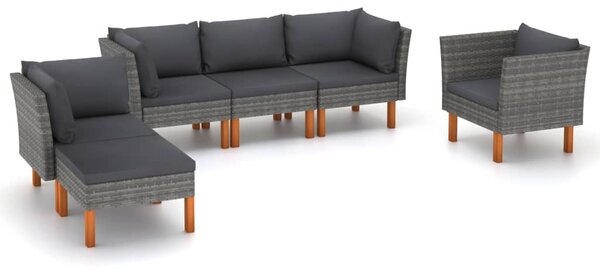 6 részes szürke polyrattan és eukaliptuszfa kerti ülőgarnitúra