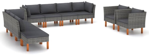 10 részes szürke polyrattan és eukaliptuszfa kerti ülőgarnitúra