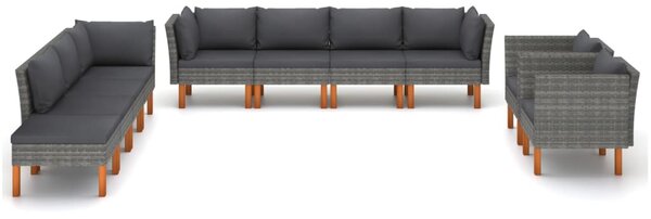 10 részes szürke polyrattan és eukaliptuszfa kerti ülőgarnitúra