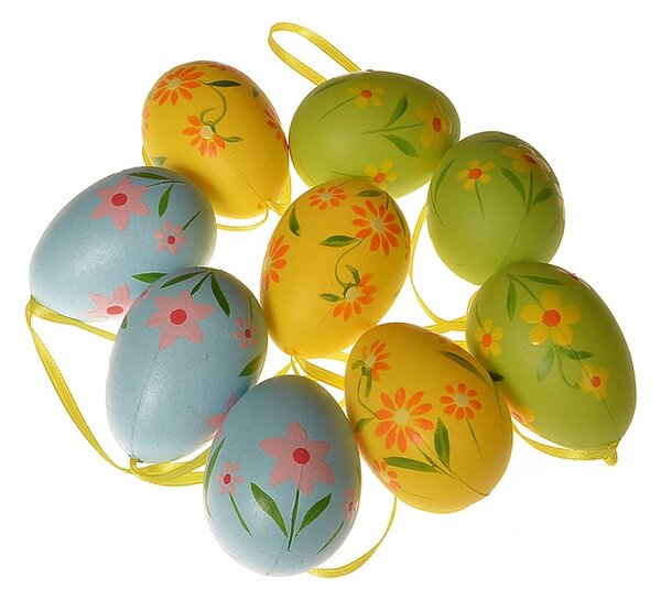 Kültéri lógó tojás készlet, h. 5 cm, 9 dbcsomagban, vegyes színekben