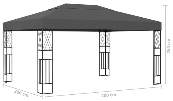 Antracitszürke szövet pavilon LED fényfüzérrel 3 x 4 m