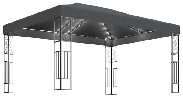 Antracitszürke szövet pavilon LED fényfüzérrel 3 x 4 m