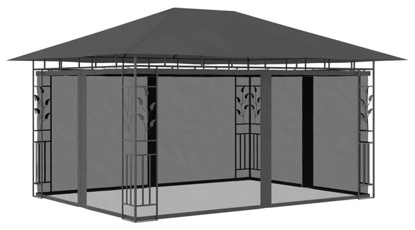 Antracit pavilon szúnyoghálóval/LED fényfüzérrel 4 x 3 x 2,73 m
