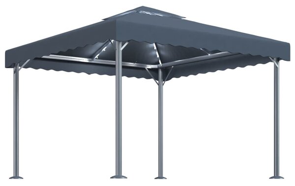 Antracitszürke alumíniumpavilon LED fényfüzérrel 300 x 300 cm