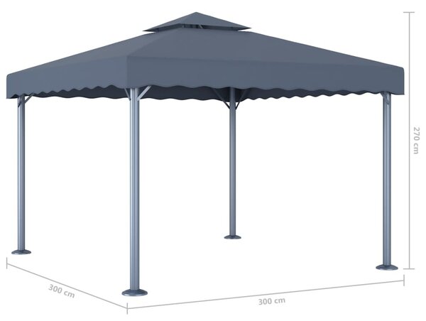 Antracitszürke alumíniumpavilon LED fényfüzérrel 300 x 300 cm