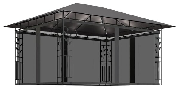 Antracit pavilon szúnyoghálóval/LED fényfüzérrel 4 x 3 x 2,73 m