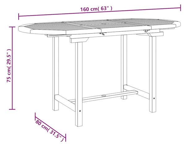 Kihúzható tömör tíkfa kerti asztal 110-160 x 80 x 75 cm