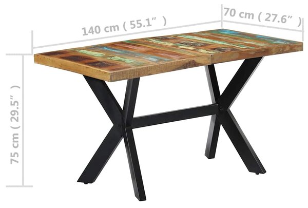 Tömör újrahasznosított fa étkezőasztal 140 x 70 x 75 cm