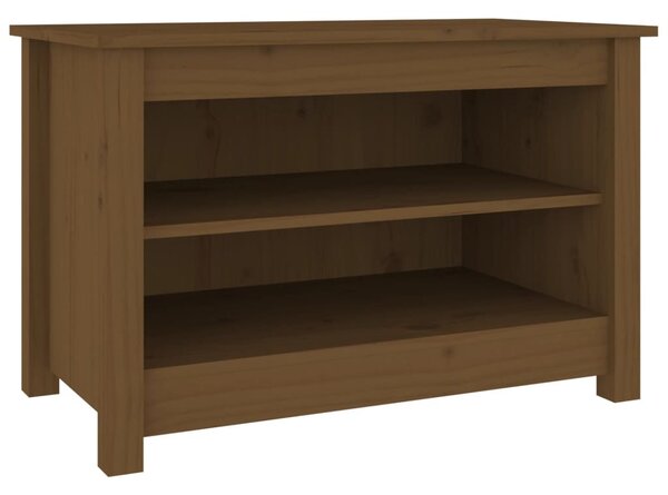 Mézbarna tömör fenyőfa cipőtároló pad 70x38x45,5 cm