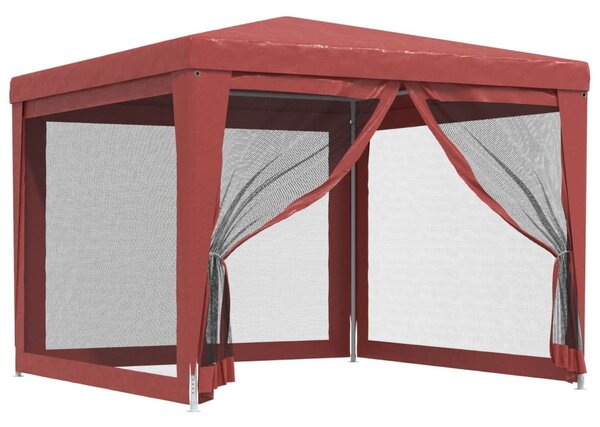 Piros HDPE rendezvénysátor 4 hálós oldalfallal 3x3 m