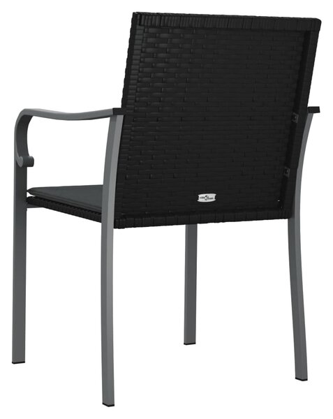 2 db fekete polyrattan kerti szék párnával 56 x 59 x 84 cm