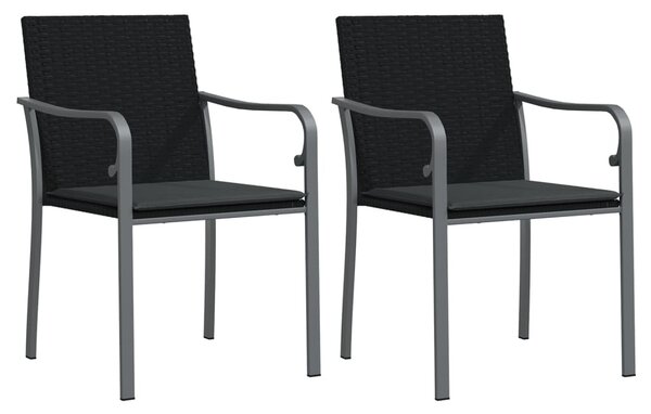2 db fekete polyrattan kerti szék párnával 56 x 59 x 84 cm