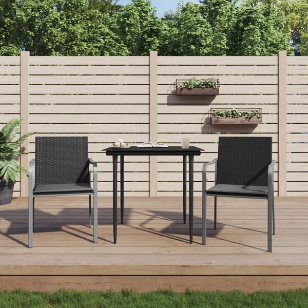2 db fekete polyrattan kerti szék párnával 56 x 59 x 84 cm