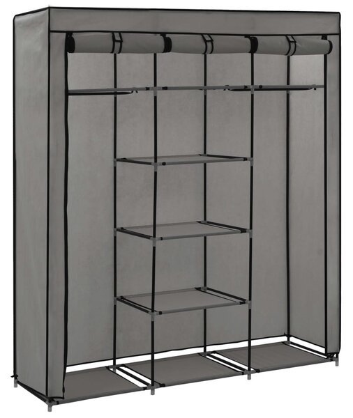 Szürke szövet ruhaszekrény rekeszekkel és rudakkal 150x45x175cm