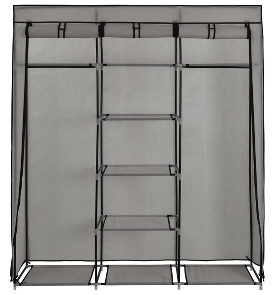 Szürke szövet ruhaszekrény rekeszekkel és rudakkal 150x45x175cm