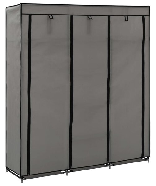 Szürke szövet ruhaszekrény rekeszekkel és rudakkal 150x45x175cm