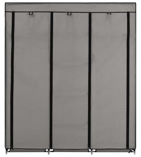 Szürke szövet ruhaszekrény rekeszekkel és rudakkal 150x45x175cm