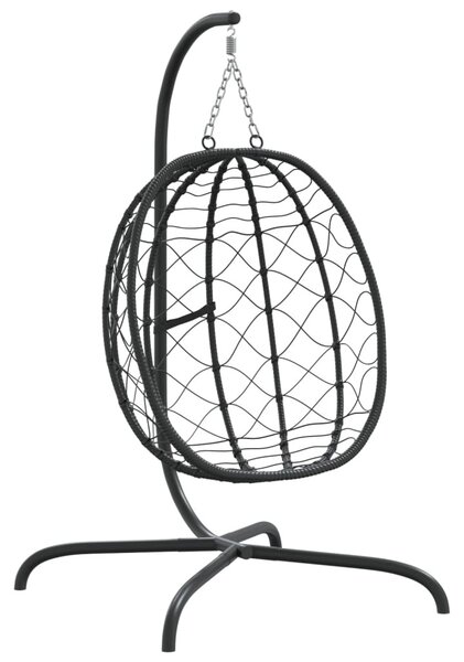Antracitszürke polyrattan és acél függő kagylószék párnával
