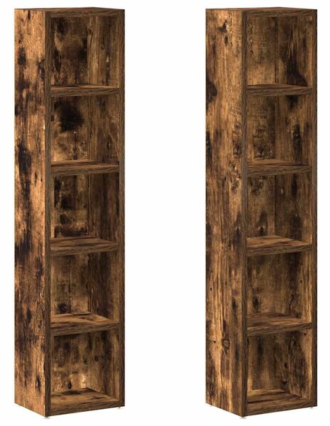 2 db füstös tölgy színű szerelt fa CD-szekrény 21x16x93,5 cm