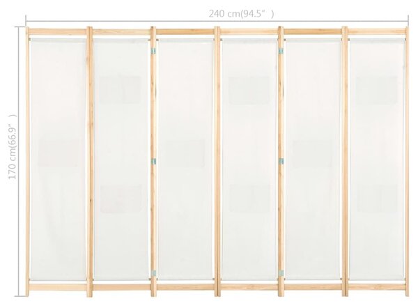 Krémszínű 6-paneles szövetparaván 240 x 170 x 4 cm