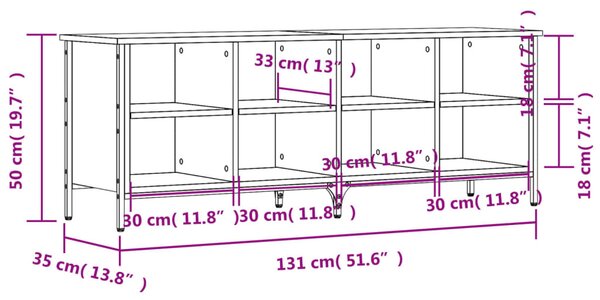 Füstös tölgy színű szerelt fa cipősszekrény 131 x 35 x 50 cm