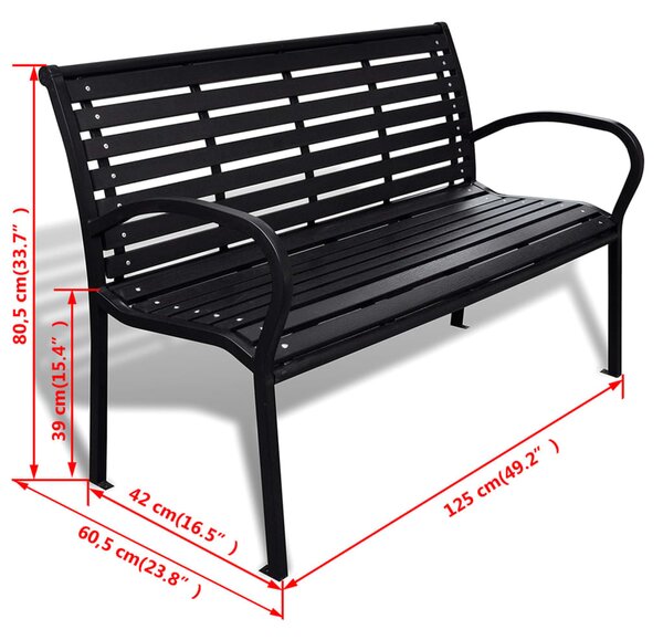 Fekete acél és WPC kerti pad 125 cm