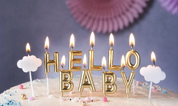HELLO BABY arany gyertya szett