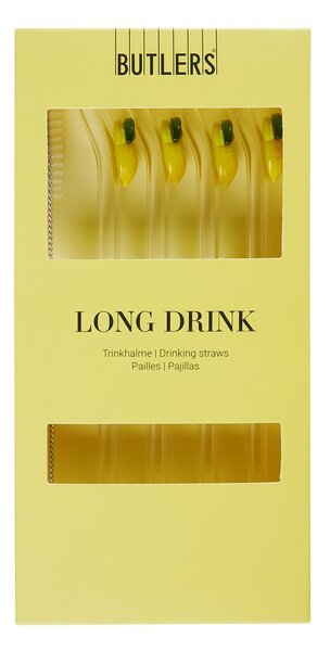 LONG DRINK üveg szívószál tisztító kefével 5 db-os készlet, citrom