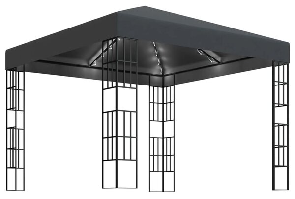 Antracitszürke pavilon LED fényfüzérrel 3 x 3 m