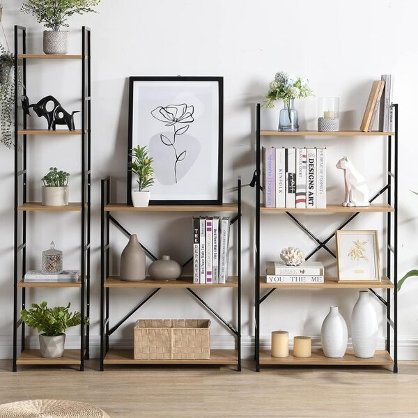 Intenso Home 3 szintes nyitott könyvespolc 59 x 80cm (Aranytölgy) | Univerzális tároló állvány fém lábakkal