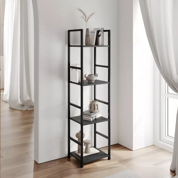 Intenso Home 4 szintes nyitott könyvespolc 29 x 112cm (Fekete) | Univerzális tároló állvány fém lábakkal