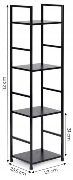 Intenso Home 4 szintes nyitott könyvespolc 29 x 112cm (Fekete) | Univerzális tároló állvány fém lábakkal