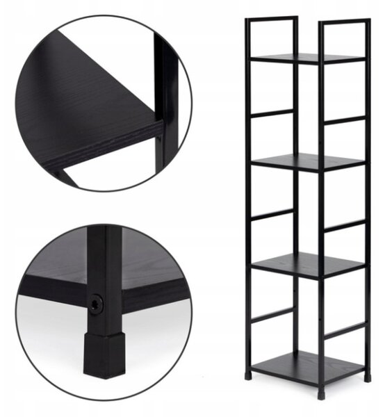 Intenso Home 4 szintes nyitott könyvespolc 29 x 112cm (Fekete) | Univerzális tároló állvány fém lábakkal