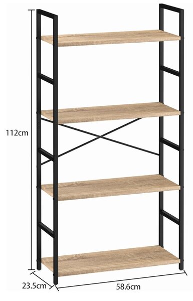 Intenso Home 4 szintes nyitott könyvespolc 59 x 112cm (Aranytölgy) | Univerzális tároló állvány fém lábakkal