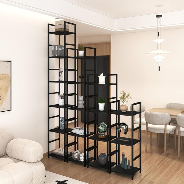 Intenso Home 5 szintes nyitott könyvespolc 29 x 144cm (Fekete) | Univerzális tároló állvány fém lábakkal